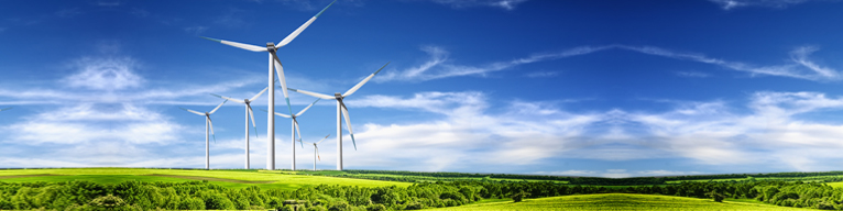 Una imagen pintoresca de turbinas de viento en un campo verde.