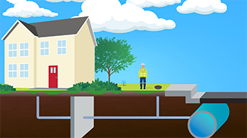 Ilustración de la línea de servicio de agua subterránea que conecta el hogar con la red principal