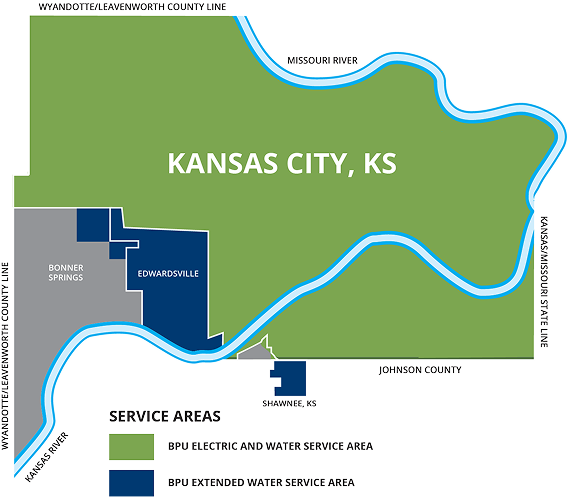 BPU Electric and Water Service Area map in Kansas